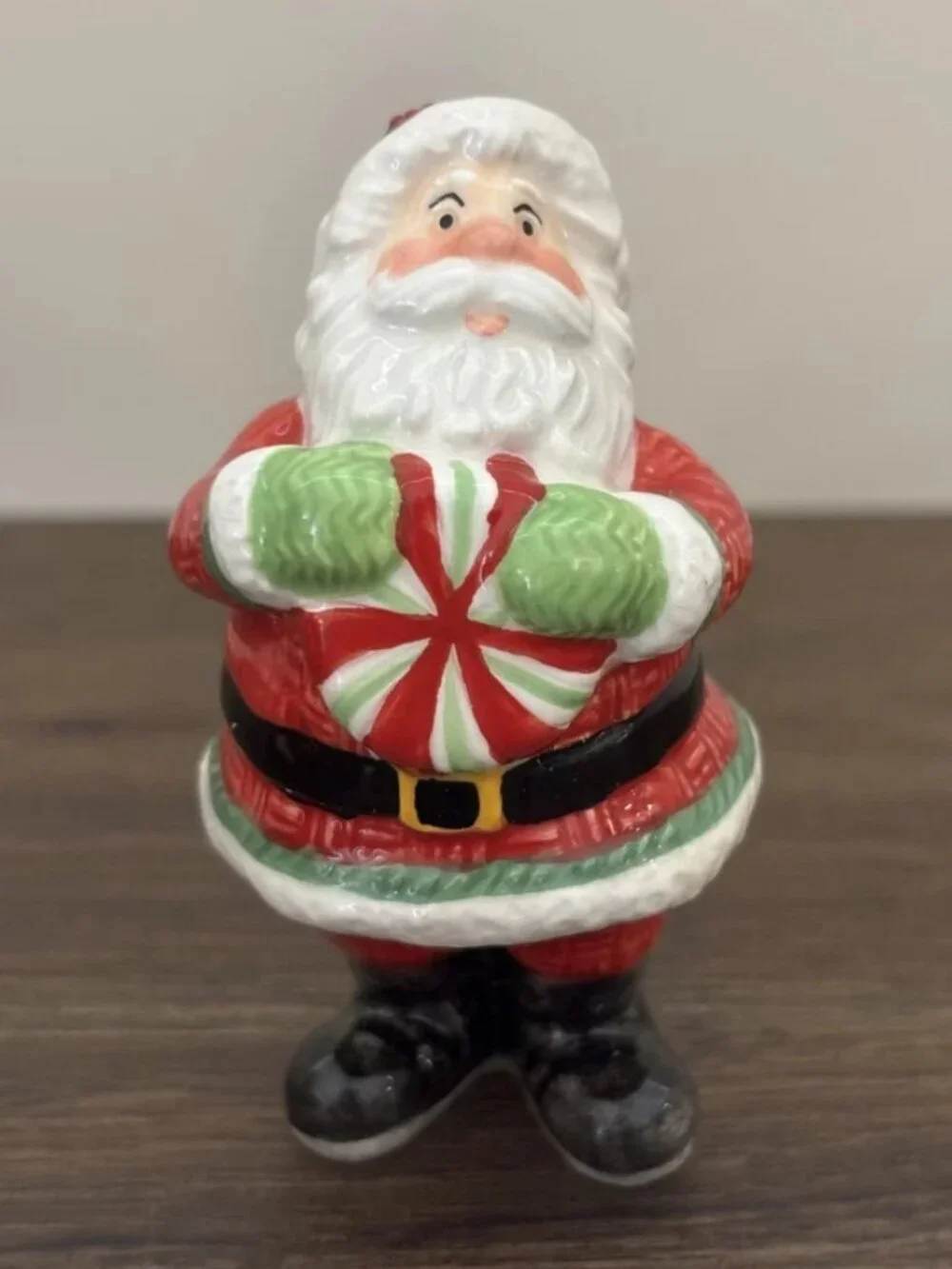 Vintage Fitz & Floyd Peppermint Santa Tumblers Miniature Ceramic Figures 2 inch
